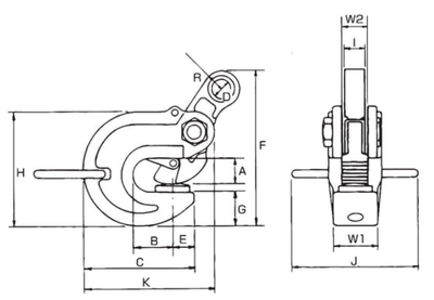 EAGLE CLAMP VANL型橫吊鋼板鉗尺寸圖