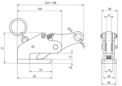 EAGLE CLAMP LHF型横吊钢板钳尺寸图