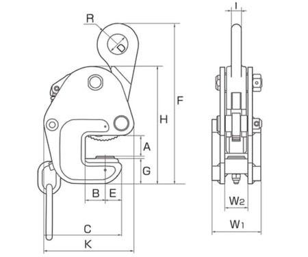 EAGLE CLAMP G型橫吊鋼板鉗尺寸圖
