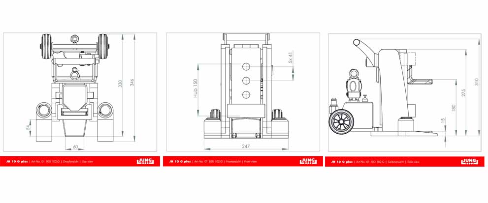 德国JUNG JH10Gplus爪式液压千斤顶尺寸图